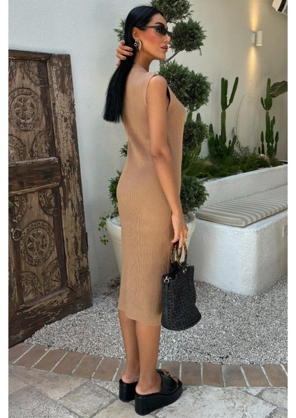 Kadın Camel Fitilli Örme Kolsuz Uzun Elbise indirimleri