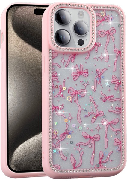 iPhone 14 Pro Max Kılıf Taş ve Simle Süslenmiş Mossy Premium Silikon Kapak