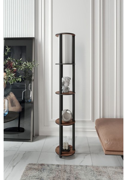 Estantes Yuvarlak Dekoratif Raflı Lambader Ceviz fiyatları