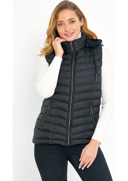 Kadın Siyah Şişme Yelek Kapüşon Içi Polarlı 5001 fırsatları