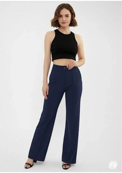 Scuba Krep Önü Çımalı Palazzo Pantolon