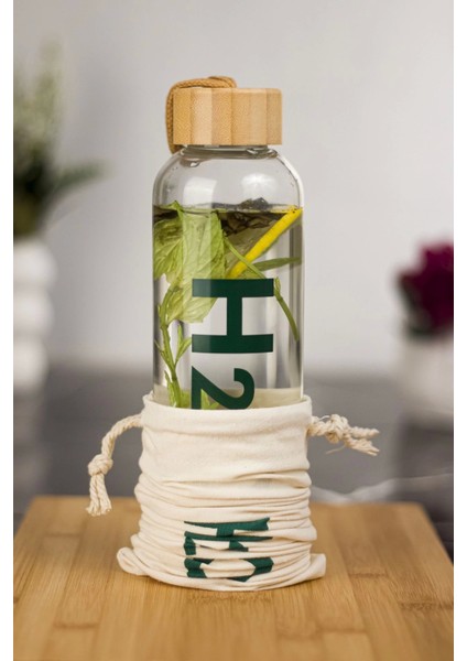 H2O Borosilikat Cam Matara Bambu Vakum Kapaklı Su Şişesi Suluk (Kumaş Kılıf Hediyeli) 600 ml modelleri