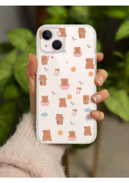 Iphone 13 Uyumlu Mini Ayıcıklı Tasarım Baskılı Şeffaf Kılıf