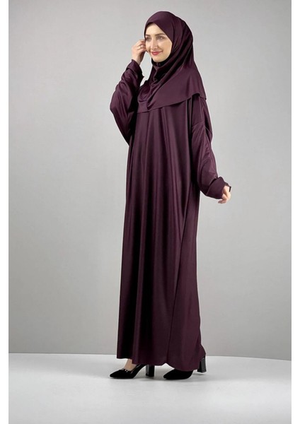 Tek Parça Başörtülü Düz Renk Kadın Tesettür Namaz Elbisesi modelleri