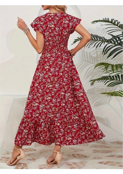 Çiçek Desenli Kısa Kollu Elbise fırsatları
