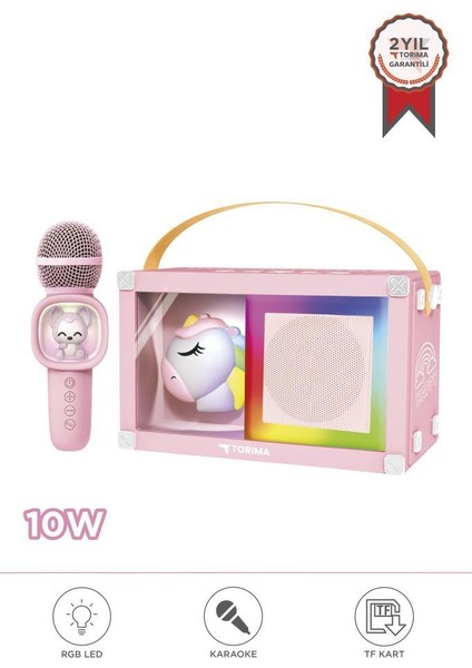 Kıdmıc-07 Pembe Rgb Unikorn Figürlü Mikrofonlu Karaoke Bluetooth Hoparlör