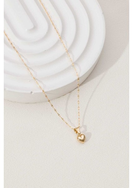 14 Ayar Altın Küçük Bombeli Kalp Kolye modelleri