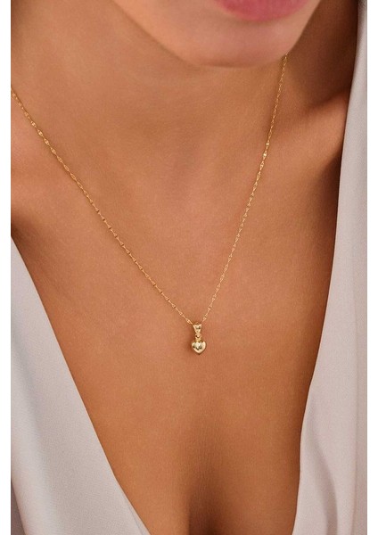 14 Ayar Altın Küçük Bombeli Kalp Kolye fırsatları