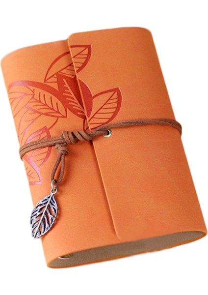 Yaprak Baskılı Deri Kapaklı Özel Tasarım Hediyelik Deri Kaplı Ajanda Anı Defteri Not Defteri Turuncu Ithal Ürün