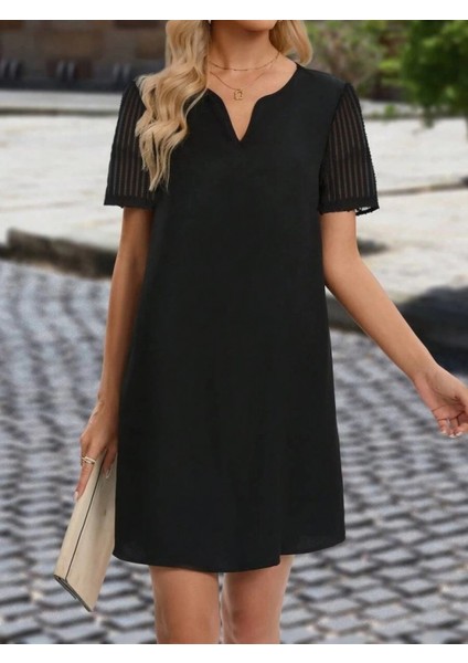 Kadın Kısa Kollu V Yakalı Kısa Janjan Krep Elbise fiyatları