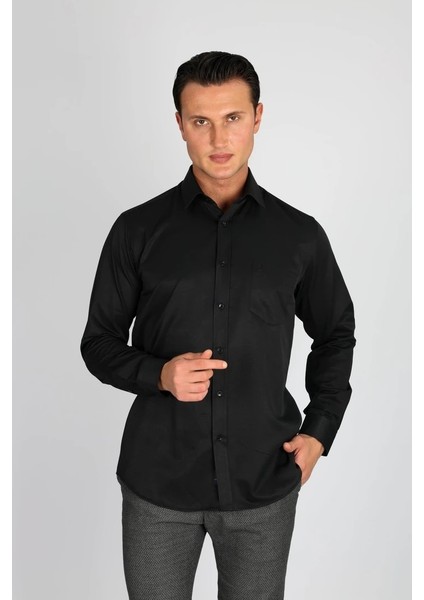 Soft Saten R 500 Siyah Erkek Gömlek