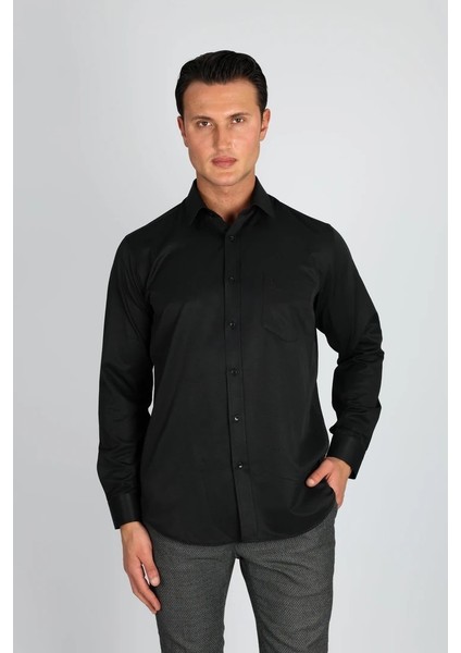 Soft Saten R 500 Siyah Erkek Gömlek