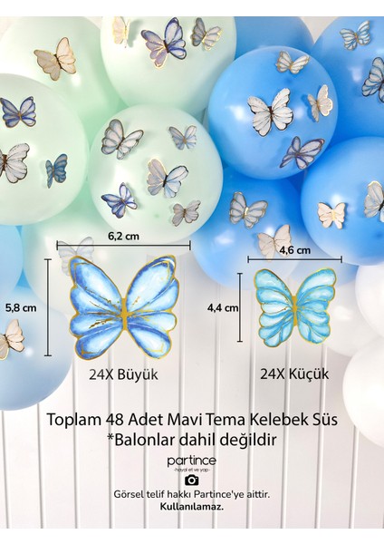 48 Adet Mavi Tema Kelebek Süsleyici Parti Süsü Mavi Kelebek Doğum Günü Süsü Parti Süsleme fiyatları