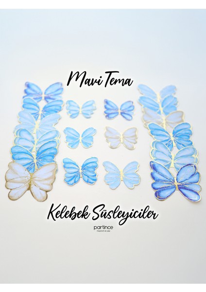 48 Adet Mavi Tema Kelebek Süsleyici Parti Süsü Mavi Kelebek Doğum Günü Süsü Parti Süsleme modelleri