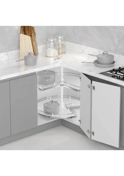 Starax 3/4 Döner Ahşap Tablalı Sepet Takımı Krom 74CM (S-3024-C)