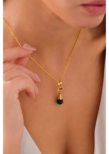 14 Ayar Altın Yeşil Nar Tanesi Kolye