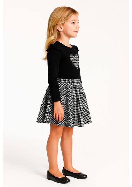 Ekoseli Kalp Nakışlı Etekli Kız Çocuk Takım 20455 fiyatları