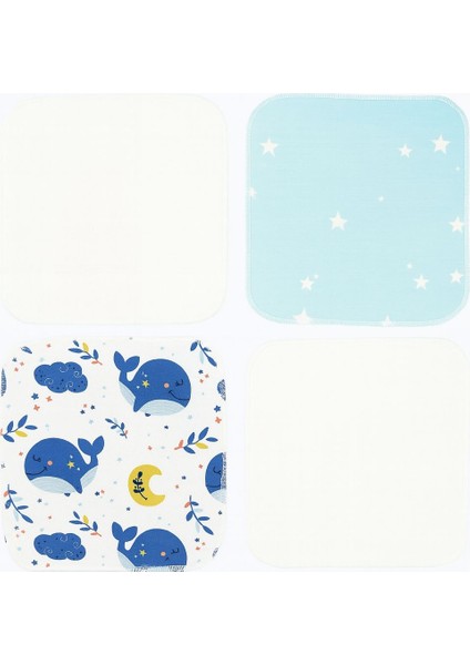 4’lü Bebek Ağız Mendili Seti – %100 Pamuk -Balinalı