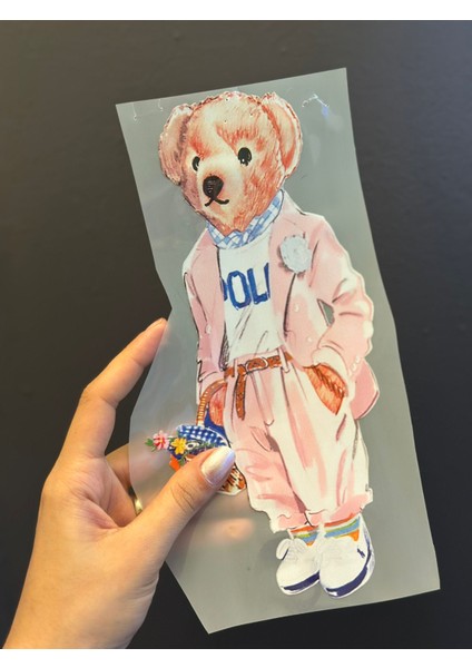 Ütü Ile Yapışan Pembe Giyimli Ayı Transfer Baskı Arma 24X12 cm fiyatları