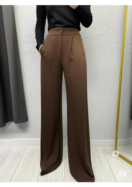 Scuba Krep Önü Pileli Palazzo Pantolon