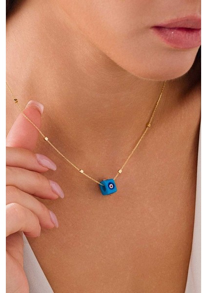 14 Ayar Altın Kareküp Forse Kolye