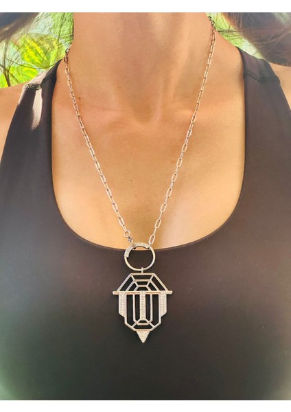 Zirkon Taş Işleme Halkalı Tasarım Unisex Çelik Kolye 30 cm modelleri