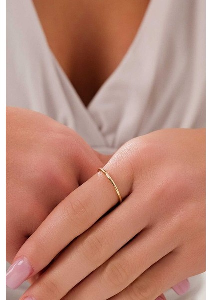 14 Ayar Altın Bombeli Ince Yüzük