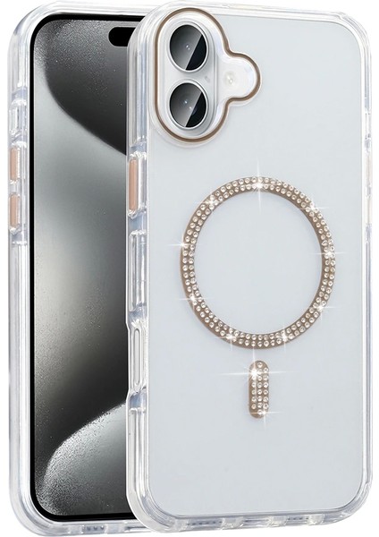 Apple iPhone 16 Kılıf Taşlı Tasarım M-Safe Şarj Özellikli Redclick Koment Silikon Kapak