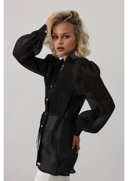 Uzun Kol Siyah Belden Bağlamalı Gömlek fiyatları