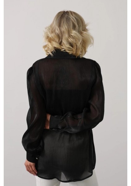 Uzun Kol Siyah Belden Bağlamalı Gömlek fırsatları