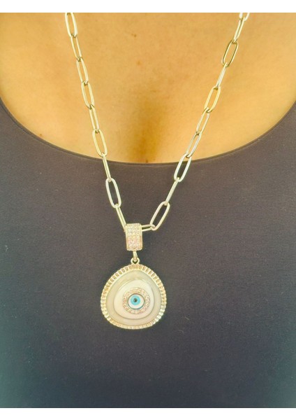 Zirkon Taş Işleme Nazar Boncuğu Göz Çelik Kolye 32 cm fiyatları