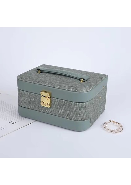 Otomatik Açılır Kapanır Kilitli 2 Çekmeceli Takı Bijuteri Mücevher Kutusu Organizer Düzenleyici Yeşil Ithal Ürün fırsatları