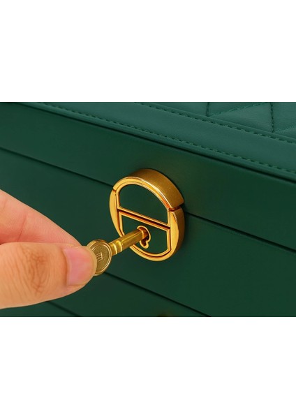 Otomatik Açılır Kapanır Kilitli 2 Çekmeceli Takı Bijuteri Mücevher Kutusu Organizer Düzenleyici Yeşil Ithal Ürün indirimleri