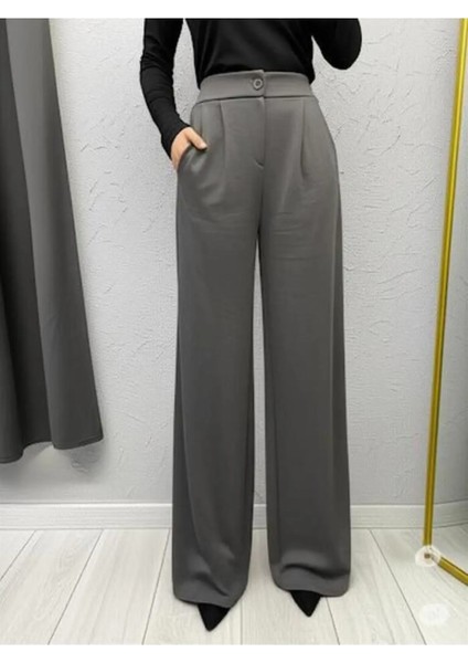 Scuba Krep Önü Pileli Palazzo Pantolon