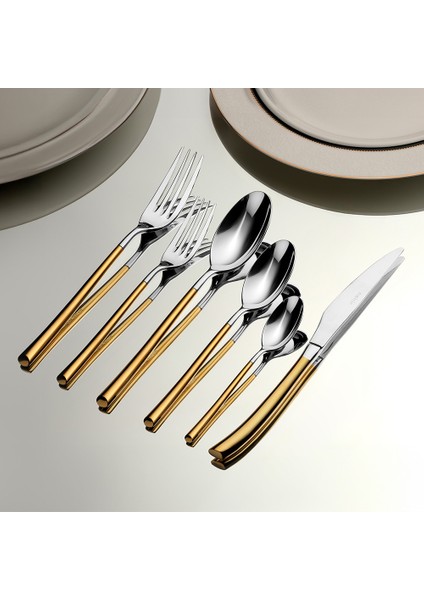 Elegance Altın Saten 6 Kişilik 36 Parça Kutulu Çatal Kaşık Bıçak Takımı