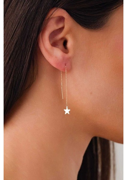 14 Ayar Altın Sallantılı Yıldız Küpe