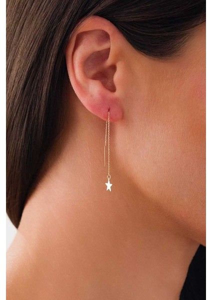 14 Ayar Altın Sallantılı Yıldız Küpe fırsatları