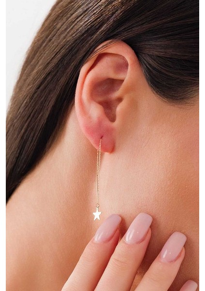 14 Ayar Altın Sallantılı Yıldız Küpe indirimleri