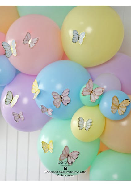 48 Adet Soft Makaron Pale Kelebek Süsleyici Parti Süsü Kelebek Doğum Günü Süsü Parti Süsleme