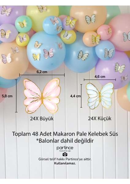 48 Adet Soft Makaron Pale Kelebek Süsleyici Parti Süsü Kelebek Doğum Günü Süsü Parti Süsleme fiyatları