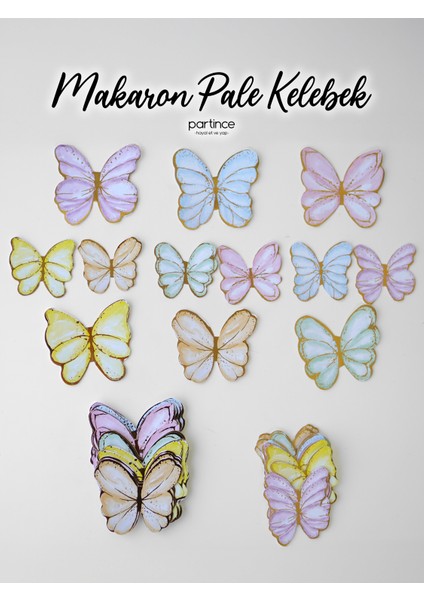 48 Adet Soft Makaron Pale Kelebek Süsleyici Parti Süsü Kelebek Doğum Günü Süsü Parti Süsleme indirimleri