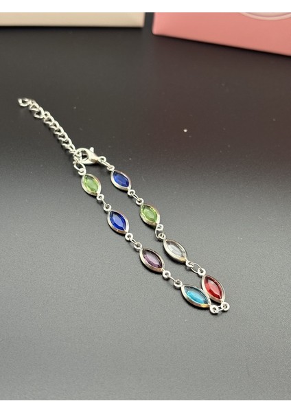 925 Ayar Gümüş Kaplama Renkli Taşlı Kadın Bileklik , El Yapımı Renkli Taşlı Kadın Bileklik modelleri