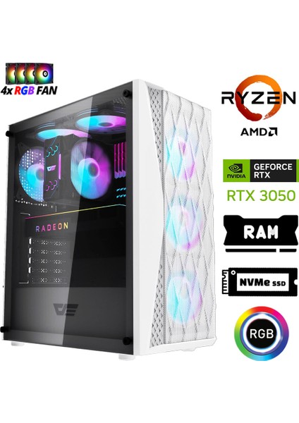 XSR1196 Ryzen 5 5500 16GB Ram 512GB M.2 Nvme SSD 6gb RTX3050 Masaüstü Oyuncu Bilgisayarı