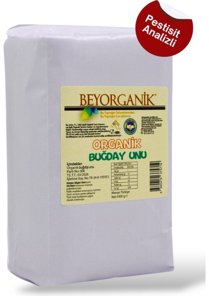 Organik Buğday Unu 1 Kg (Pestisit ve Aflatoksin Analizli)