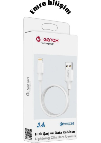 Lightning To USB Kablo 3.4A Şarj ve Data Kablosu 1m Beyaz 1ADET
