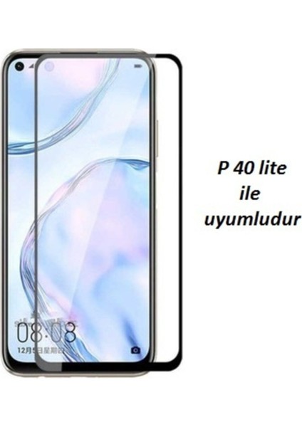 Huawei P40 Lite Curve Tempered Glass Full Siyah Cam Ekran Koruyucu
