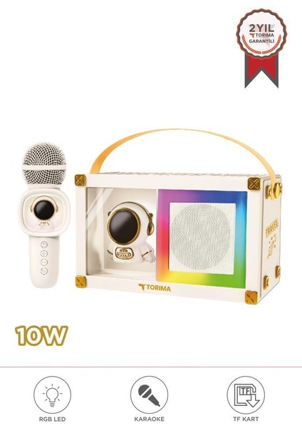 Kıdmıc-06 Beyaz Rgb Astronot Figürlü Mikrofonlu Karaoke Bluetooth Hoparlör