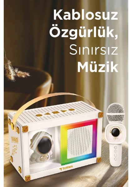 Kıdmıc-06 Beyaz Rgb Astronot Figürlü Mikrofonlu Karaoke Bluetooth Hoparlör modelleri