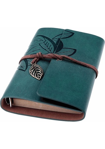 Yaprak Baskılı Deri Kapaklı Özel Tasarım Hediyelik Deri Kaplı Ajanda Anı Defteri Not Defteri Yeşil Ithal Ürün