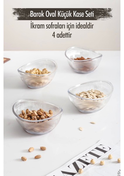 Akrilik Barok Şeffaf Oval 4'lü Küçük Kase Seti & Çerezlik & Sunumluk & Ikramlık (Cam Değildir) fiyatları